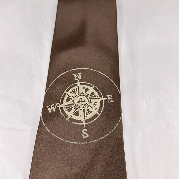 Romario Manzini Collection - Compass Print on Brown - Men’s Necktie ⭐️ EUC - Picture 3 of 6